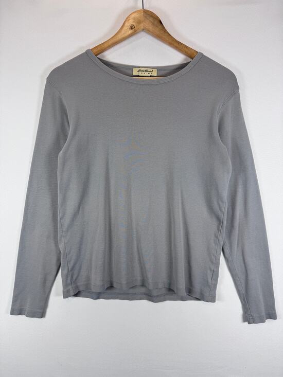 Eddie Bauer Tops - Eddie Bauer Womens M Gray Ribbed Long Sleeve Cotton Crewneck T Shirt